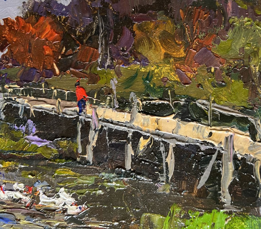 Oil painting Ducks on the lake near the bridge Oksana Kalenyuk - 4