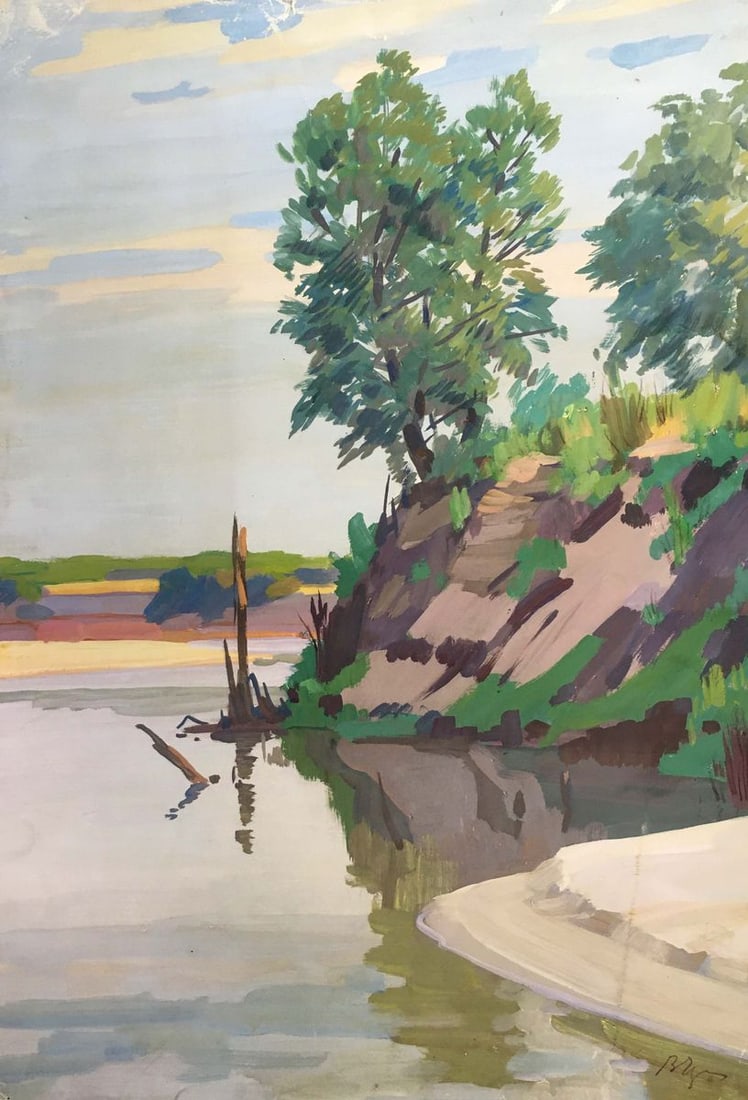 Gouache painting At a lake Chernikov Vladimir Mikhailovich: Title: Gouache painting At a lake Chernikov Vladimir Mikhailovich Description: 943 *** ABOUT THIS PAINTING *** * TITLE: "At a lake" * ARTISTS: Chernikov Vladimir Mikhailovich * SIZE: 63x44