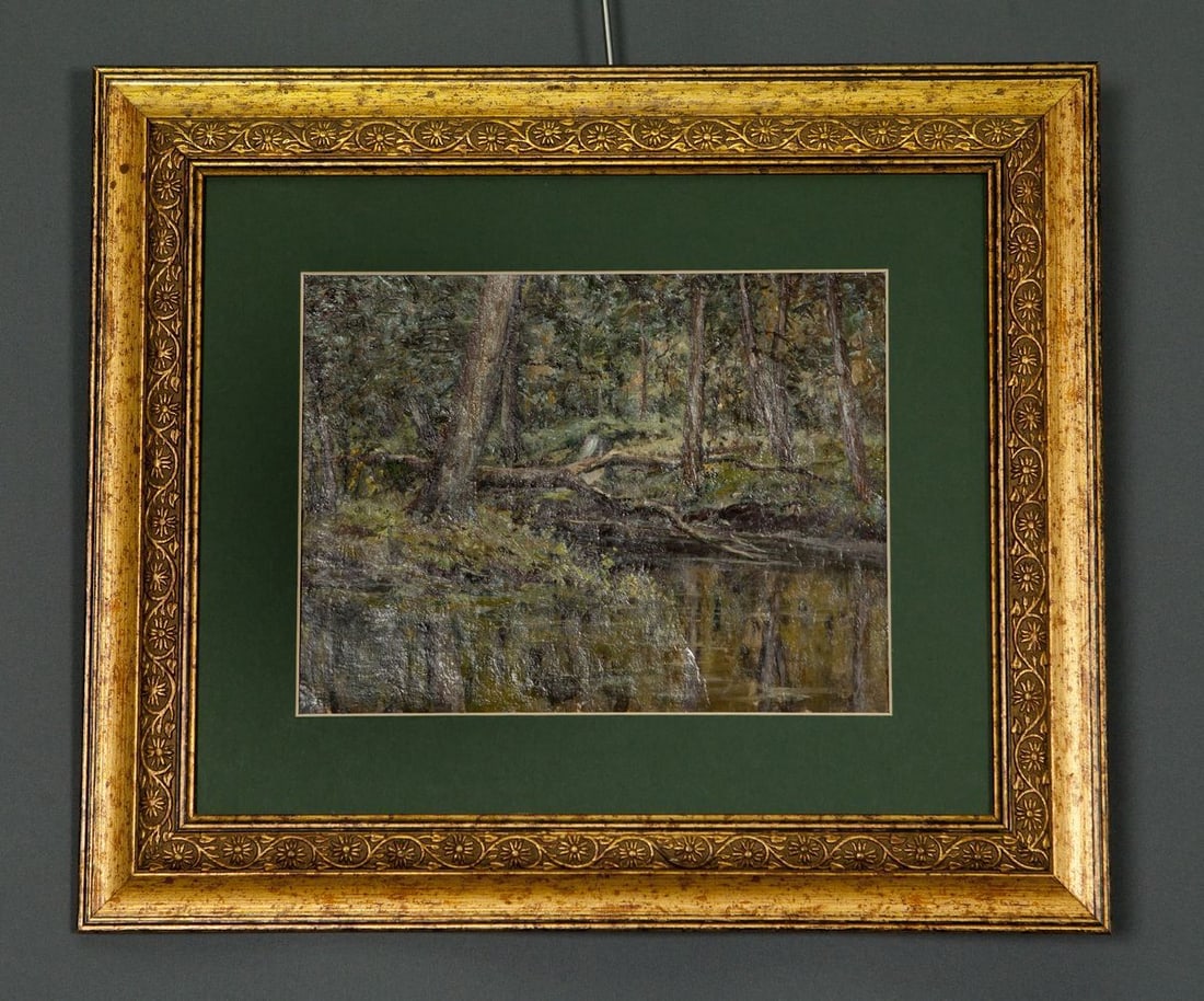 Oil painting Swamp in the forest: Title: Oil painting Swamp in the forest Description: E 586 *** ABOUT THIS PAINTING *** * TITLE: "Swamp in the forest" * SIZE: 39x46 cm or 15.35?18.11 inches - including frame, size of the painting - 2