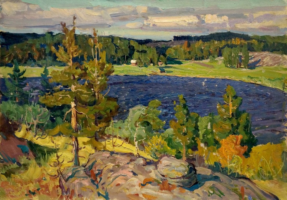 Oil painting Lake Fomin Anatoly Nikiforovich: Title: Oil painting Lake Fomin Anatoly Nikiforovich Description: Verns 388 *** ABOUT THIS PAINTING *** * TITLE: "Lake" * ARTISTS: Fomin Anatoly Nikiforovich * SIZE: 49x70 cm/'19.29x27.55 inches' * MED