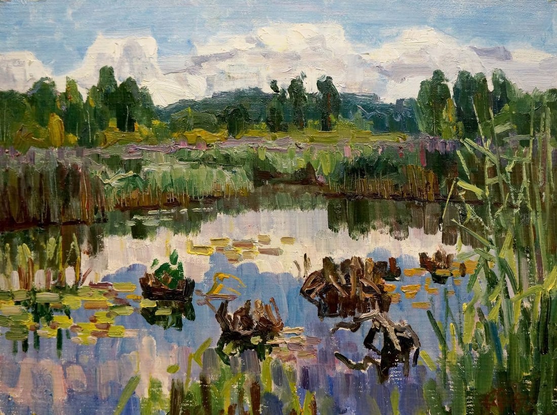 Oil painting Lake in the forest Sabadysh Petr Evlampievich (1 of 8)