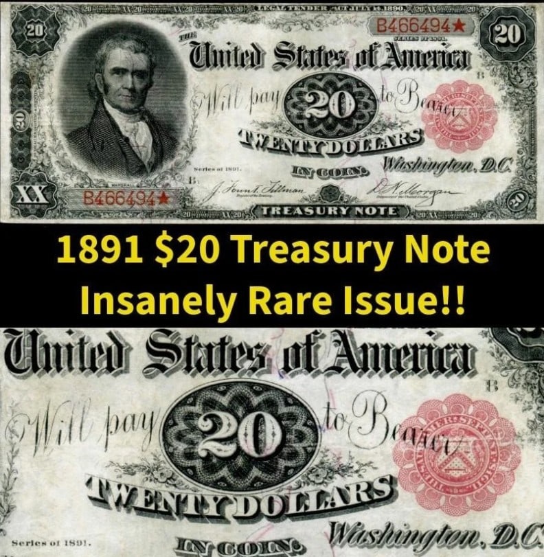 1891 Marshall $20 "Coin Note" - Rare - 3