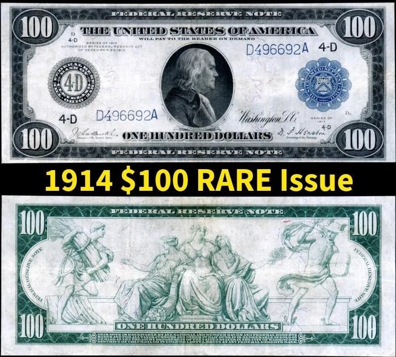 1914 $100 Franklin Blue Seal - Rare - 2