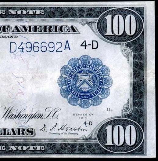 1914 $100 Franklin Blue Seal - Rare - 4