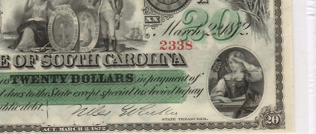 1872 SC $20 Scrip - Reconstruction Era - 6