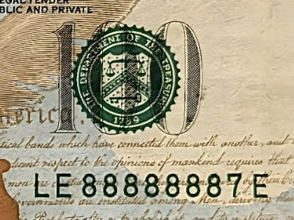 2009 $100 LE88888887E - Near Solid - 3
