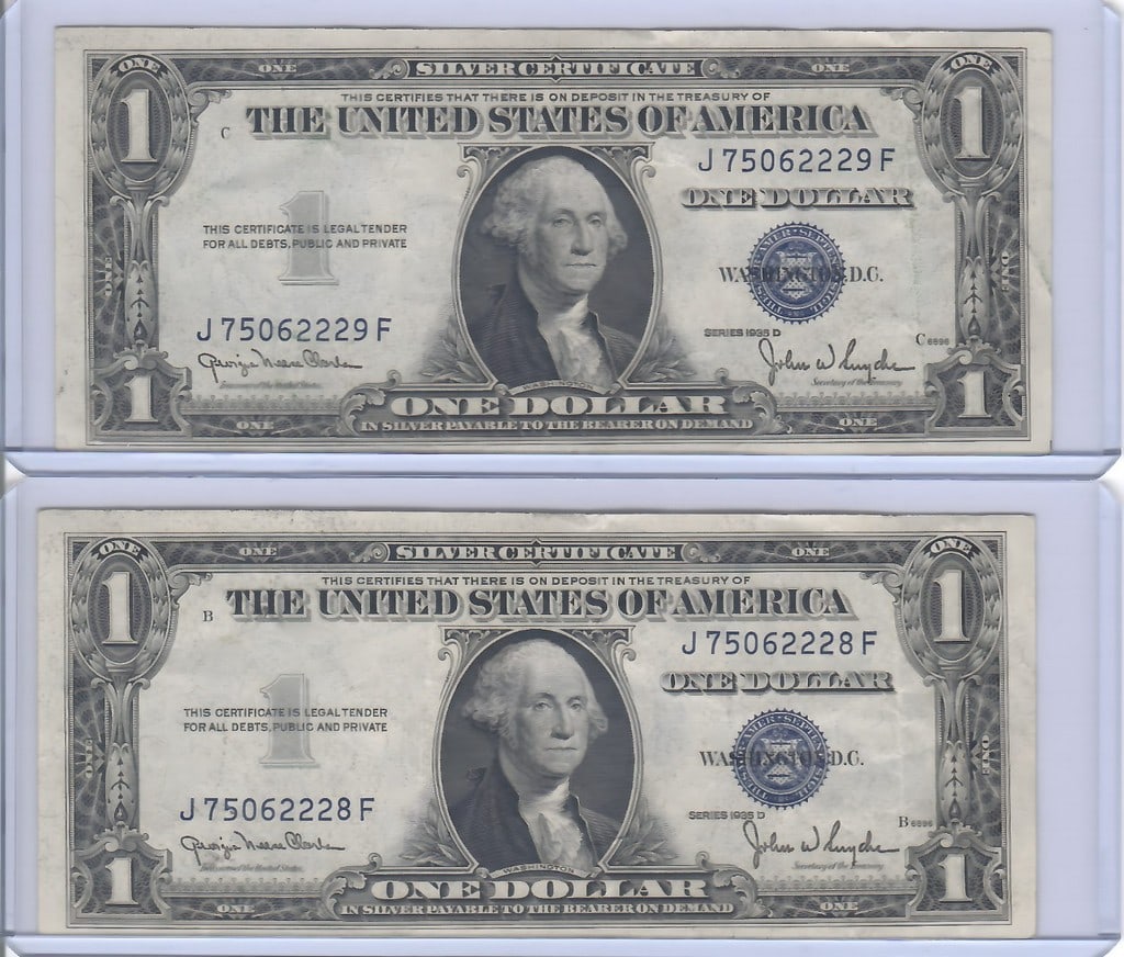 1957 $1 Sequential Pair - Blue Seal (1 of 4)