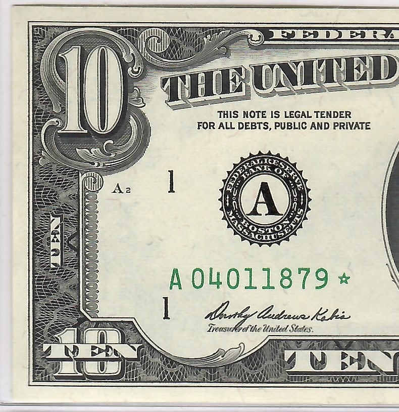 1969 $10 Star Note - Hamilton Boston - 4