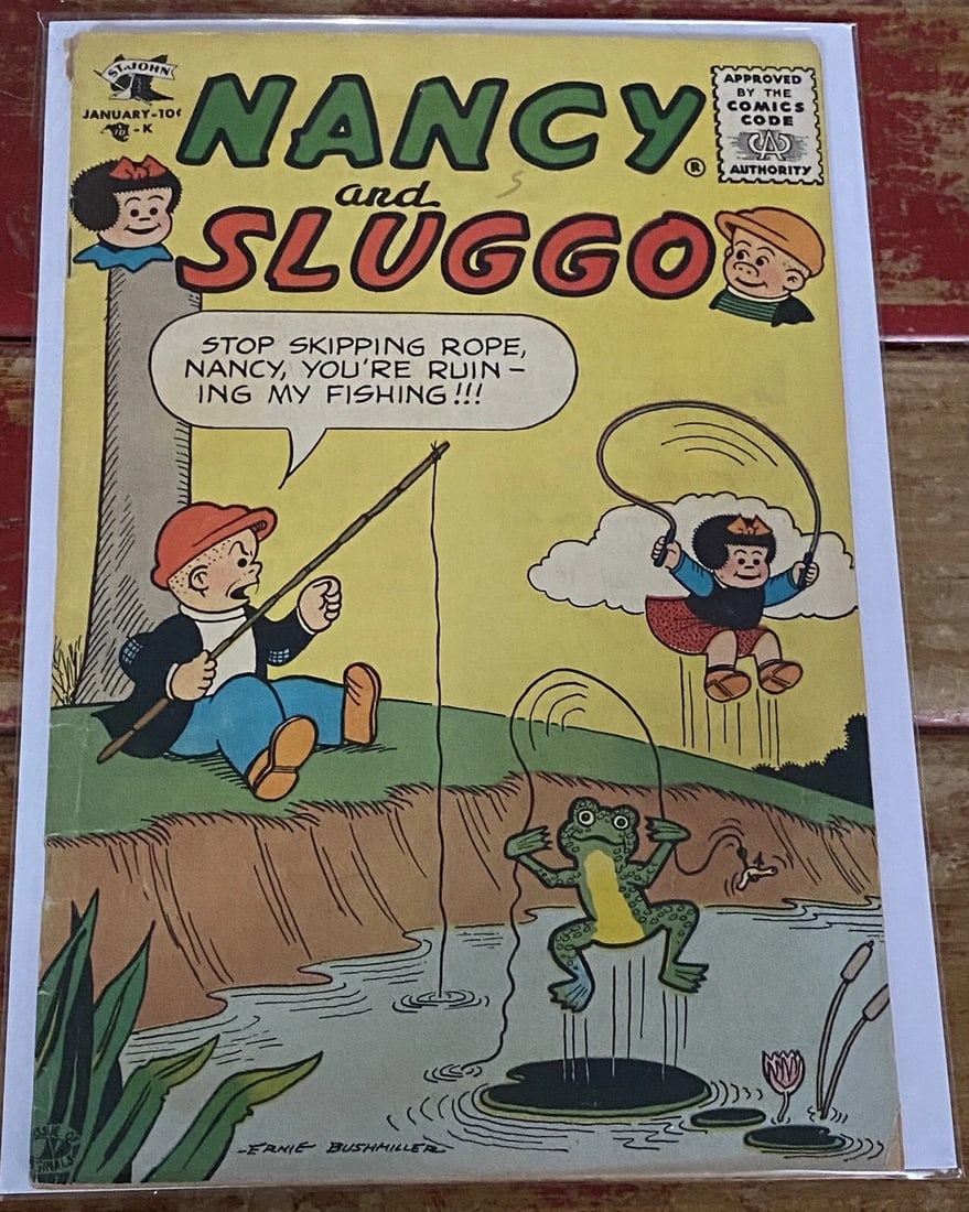 Nancy And Sluggo 1957 January No. 140 Vol 2 Silver Age Comic Book Boarded Very G: This Nancy and Sluggo comic book from St. John publishers features issue number 140, published in January 1957 during the Silver Age of US comics. The comic is in grade 5.0, very good/fine condition a