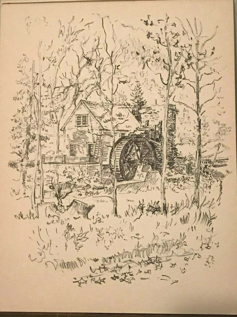 Original Jack Frost Drawing Antique Country Home Scene NICE! (1 of 1)