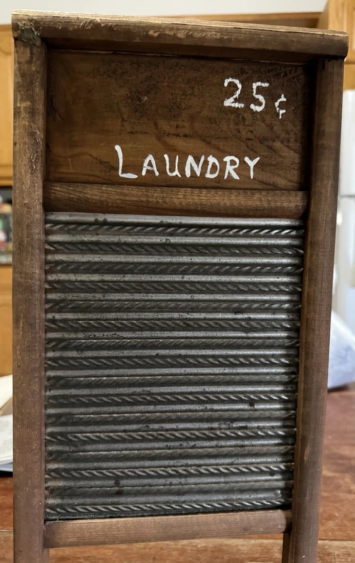 Vtg Washboard Wood/Metal Primitive 25c Laundry 47”x22” On Wooden Stand (1 of 6)
