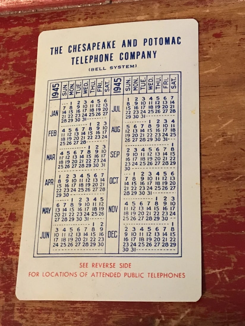 Chesapeake Potomac Telephone Company 1945 Pocket Calendar Service Men,WomenWWII (1 of 4)