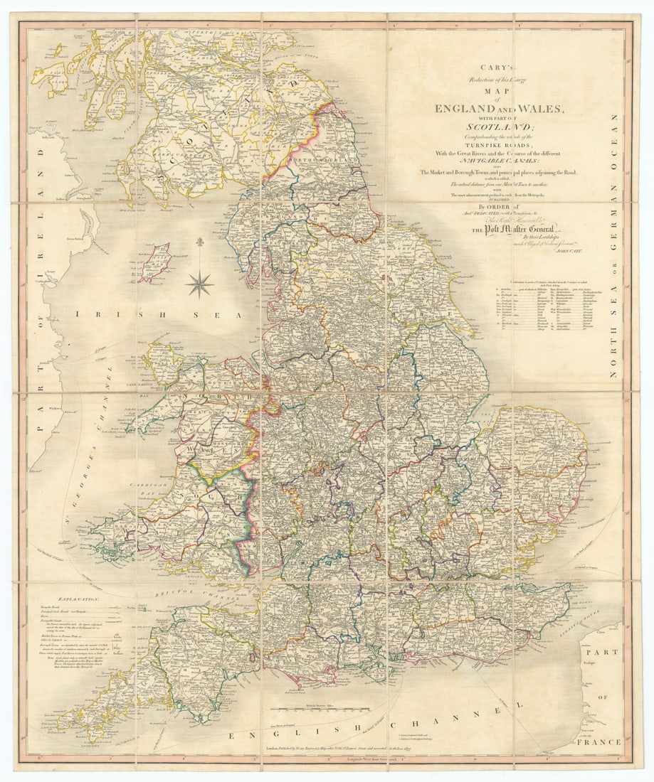 Cary's reduction of his large map of England & Wales'. Turnpikes canals &c 1837: Cary's Reduction of his large Map of England & Wales, with part of Scotland, comprehending the whole of the Turnpike Roads, with the Great Rivers & the Course of the different navigable canals