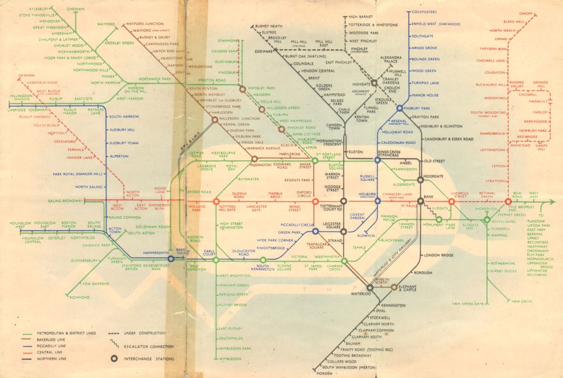 LONDON UNDERGROUND tube map plan diagram. Northern Heights SCHLEGER/ZERO #2 1939 (1 of 1)
