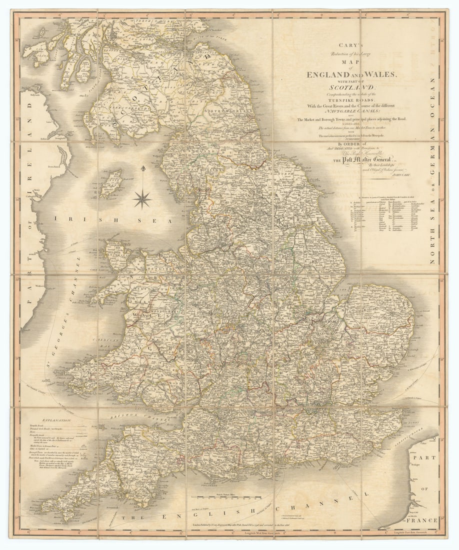 Cary's reduction of his large map of England & Wales'. Turnpikes canals &c 1816: Cary's Reduction of his large Map of England & Wales, with part of Scotland, comprehending the whole of the Turnpike Roads, with the Great Rivers & the Course of the different navigable canals