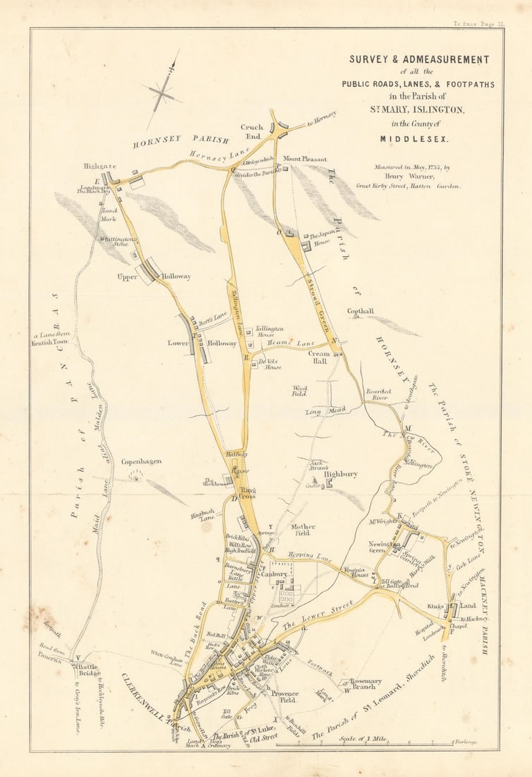 Survey & Admeasurement of… the Parish of St. Mary, Islington 1735 (1858) map (1 of 1)