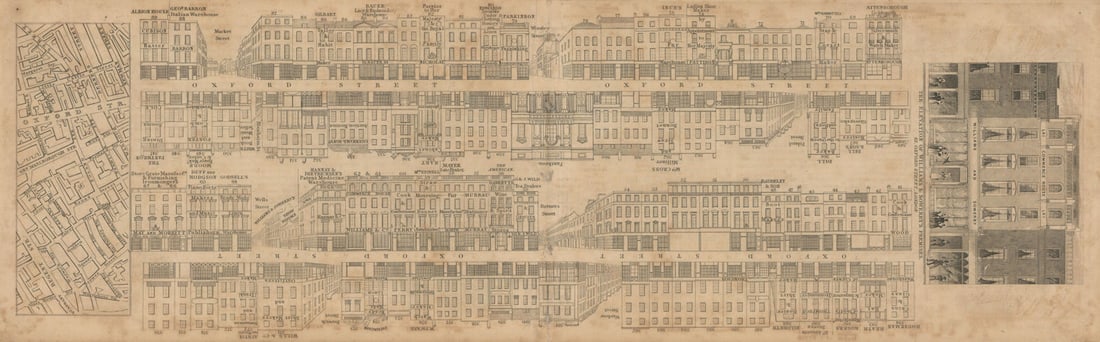 Tallis London Street View #34 Oxford Street (#5, Centre East) 1838 old map: [Part 34] Oxford Street (Section 5, Centre East) [Cross streets: Wardour Street, Berwick Street, Poland Street, Blenheim Street (Ramillies Street), Market Street (Market Place / Great Titchfield