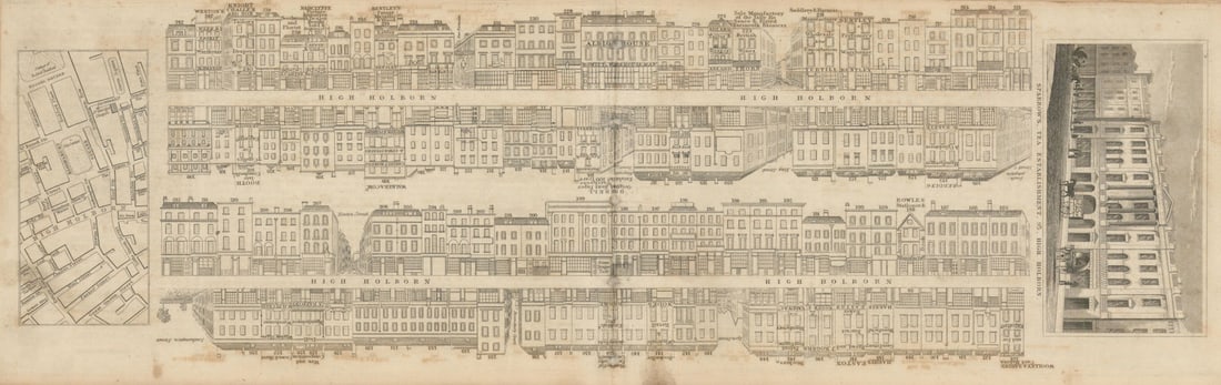 Tallis London Street View #20 High Holborn (#2 Centre West) 1838 old map: [Part 20] High Holborn (Section 2, Centre West) [Cross streets: New Turnstile, Newton Street, Lyon Street (Bury Place), Bloomsbury Court, Southampton Street (Southampton Place), King Street (Southampt