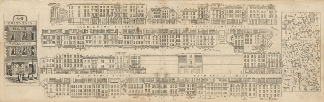 Tallis London Street View #18 Farringdon Street 1838 old antique map chart (1 of 1)