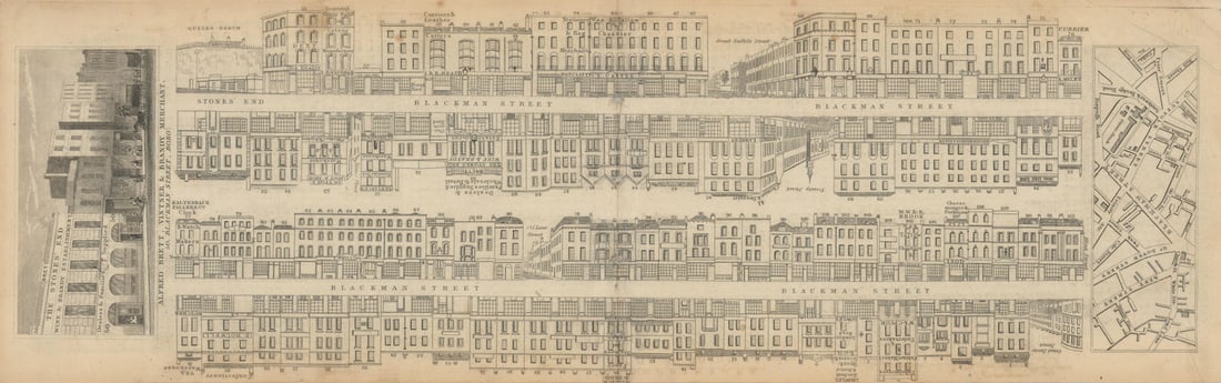 Tallis London Street View #31 Blackman St, now Borough High Street (S) 1838 map: [Part 31] Blackman Street, now Borough High Street (South), and Stones' End [Cross streets: Great Suffolk Street, Old Lant Street (Lant Street), Great Dover Street, Trinity Street, Mint Street (Marsha