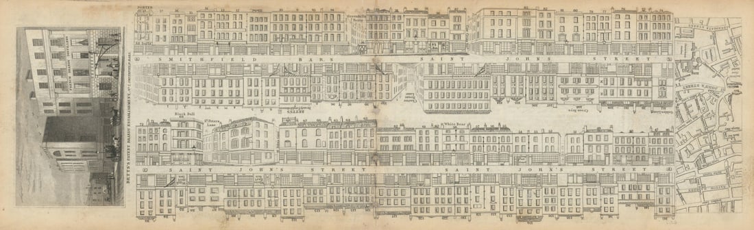 Tallis London Street View #37 St. John Street & Smithfield Bars 1839 old map (1 of 1)
