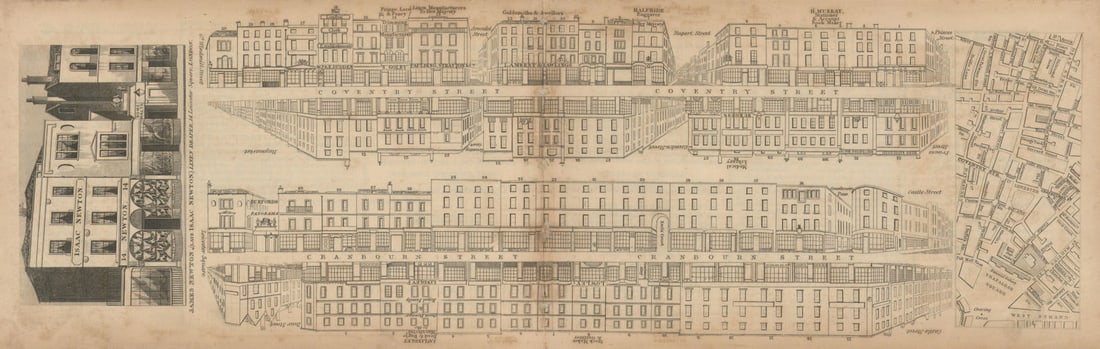 Tallis London Street View #66 Coventry Street & Cranbourn Street 1839 old map: [Part 66] Coventry Street & Cranbourn Street [Cross streets: Great Windmill Street, Arundel Street, Rupert Street, Princes Street (Wardour Street/Whitcomb Street), Cranbourn Passage (Cranbourn