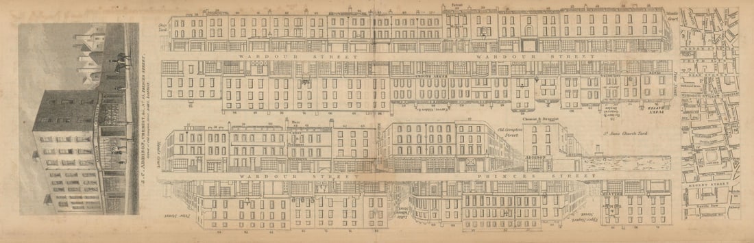 Tallis London Street View #63 Wardour Street (South) / Princes Street 1839 map (1 of 1)