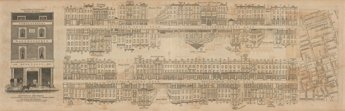 Tallis London Street View #52 Tottenham Court Road (Centre) 1839 old map (1 of 1)