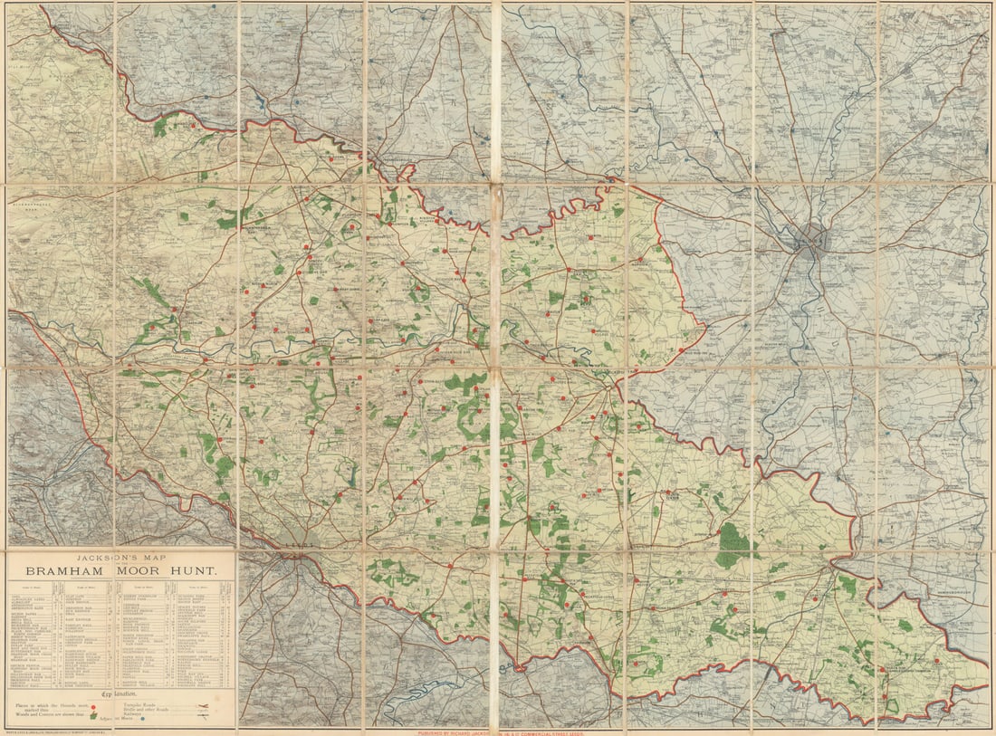 Jackson's Map of the Bramham Moor Hunt showing meets. Yorkshire. 94x70cm c1896 (1 of 1)