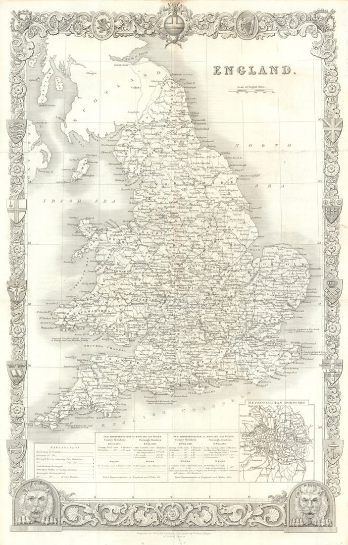 Map of England by Thomas Moule 1837 old antique vintage plan chart (1 of 1)