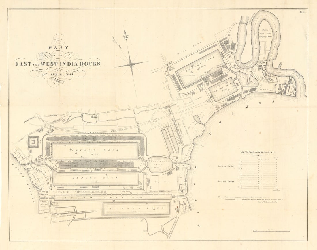 Plan of the East and West India Docks, by Curtis B. Graham. 15 April 1841 map: Plan of the East and West India Docks'. C.B. Graham, Lith. Washington D.C.. Published 15th April 1841. Antique engraved map. Size 45 x 57 cm | 17.5 x 22.5 inches. Condition: Good; suitable for framing