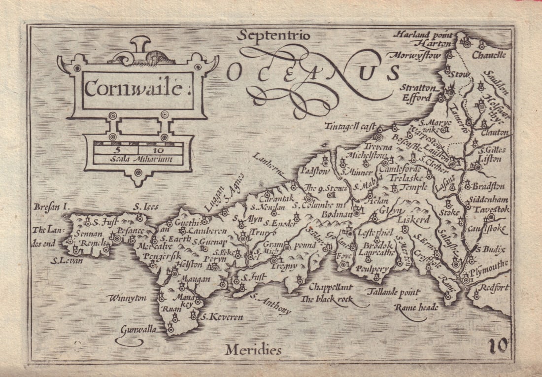 Cornwaile by van den Keere. "Speed miniature" Cornwall county map 1632 old (1 of 1)