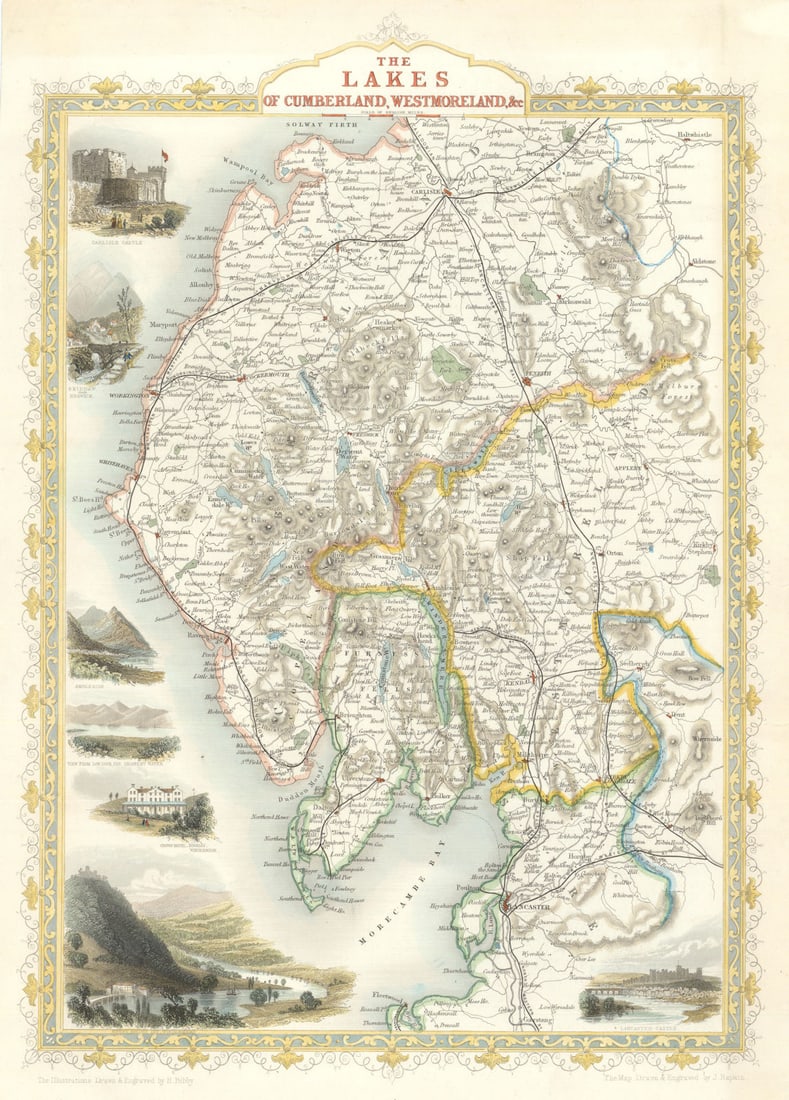 The Lakes of Cumberland, Westmoreland. English Lake District by Tallis c1850 map (1 of 1)