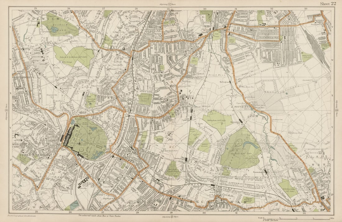 LONDON Sydenham Penge Beckenham Catford Norwood Dulwich Lewisham BACON 1919 map: Sheet 22 from Bacon's 1919 London street atlas covering part of South London inc. Sydenham, Penge, Beckenham, Catford, Norwood, Dulwich, Lewisham, Bromley.' by Bacon, George Washington & Co.