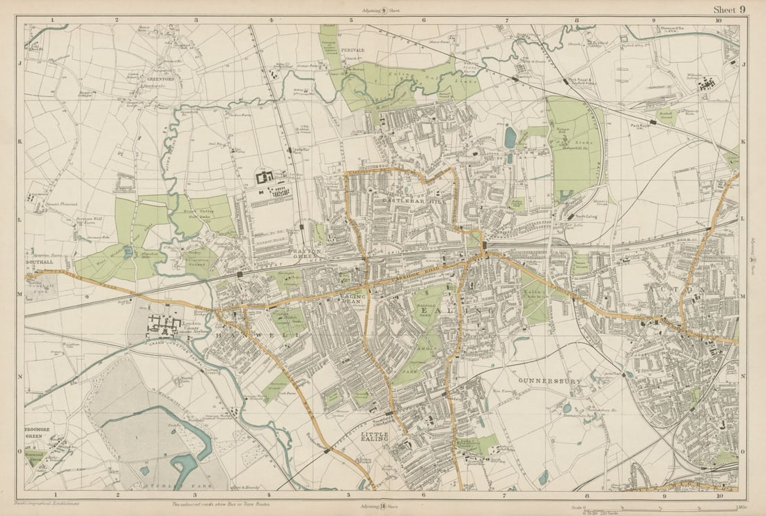 EALING/ACTON Greenford Hanwell Gunnersbury Perivale Hanger Lane. BACON 1919 map (1 of 1)