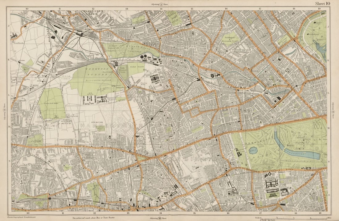 LONDON Notting Hill Kensington St Johns Wd Hammersmith Bayswater BACON 1919 map (1 of 1)