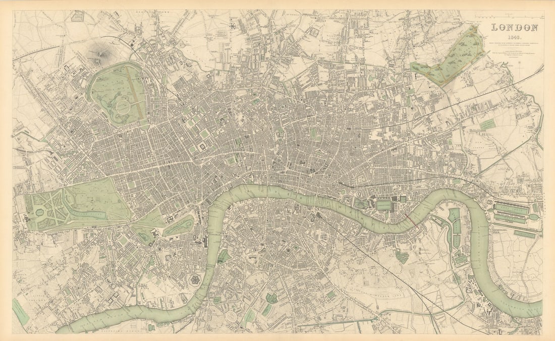 LONDON in 1843 antique city town map plan LARGE 65x40 cm SDUK 1844 old: LONDON 1843' by S.D.U.K. - Society for the Diffusion of Useful Knowledge. Published 1844 - This map was originally published by Chapman & Hall in 1843; this date is printed on the map. This edition of
