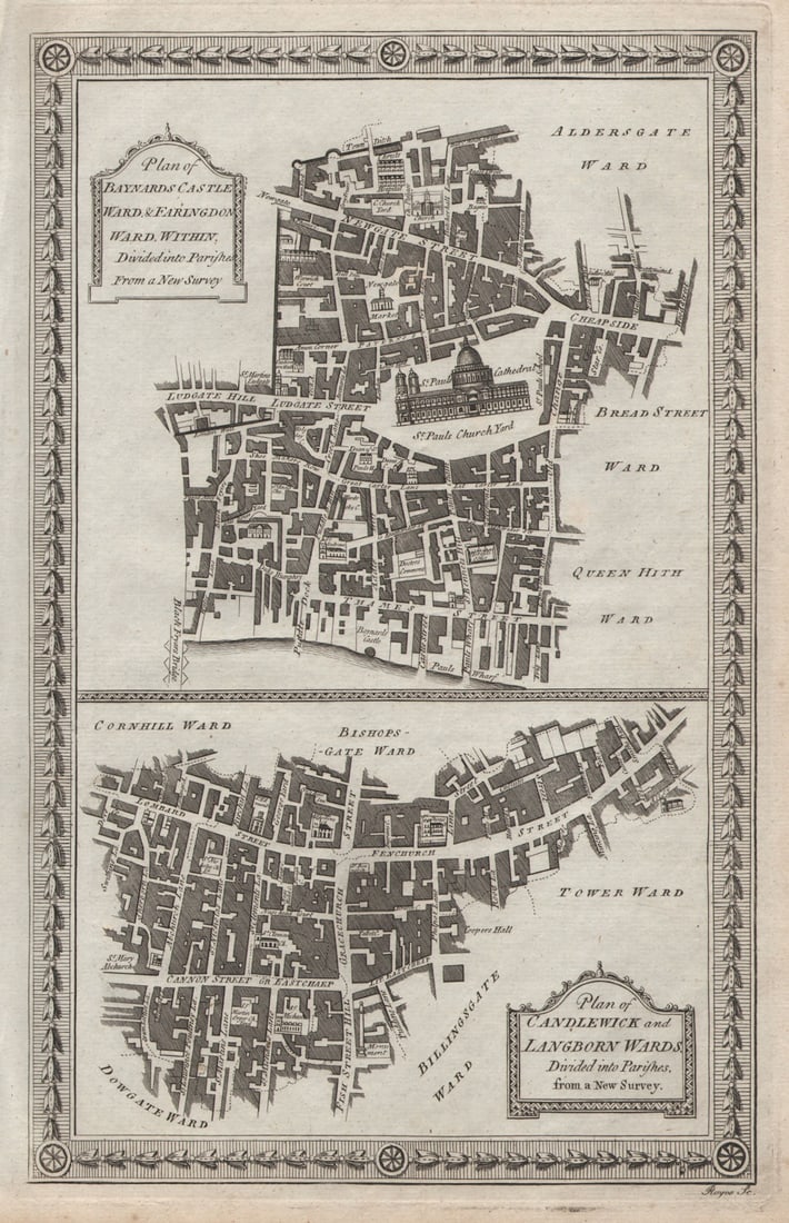 Langbourn Candlewick Farringdon Castle Baynard Wards. London. THORNTON 1784 map (1 of 1)