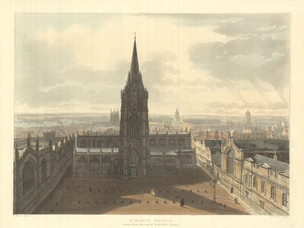 St. Mary's Church from Radcliffe Library. Ackermann's Oxford University 1814 (1 of 1)