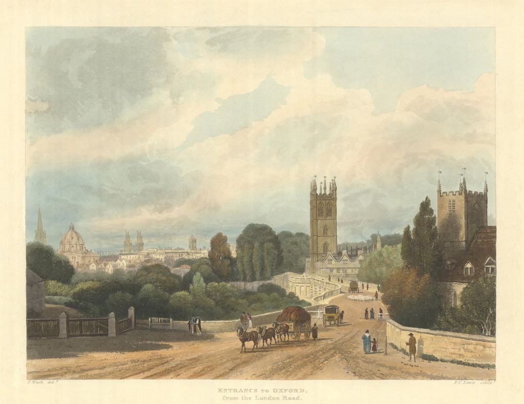Entrance to Oxford from the London Road. Ackermann's Oxford University 1814 (1 of 1)