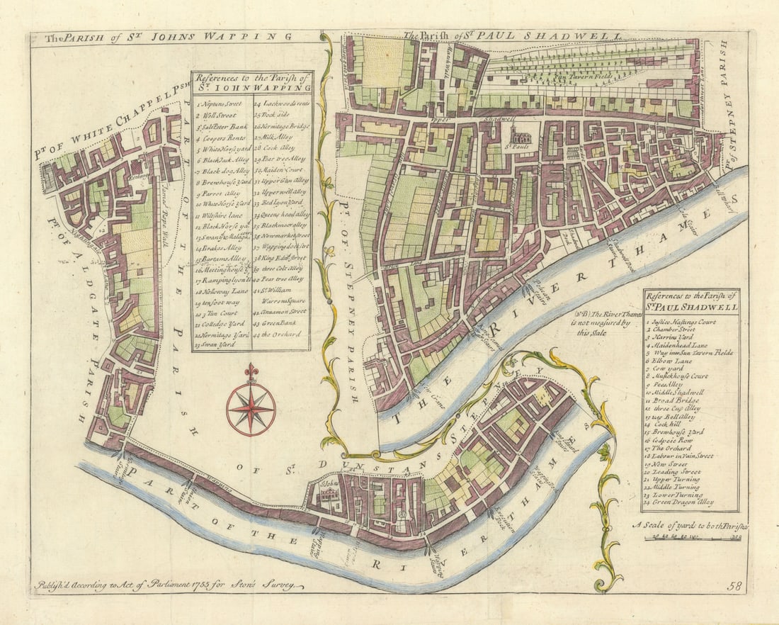 The parishes of St John's, Wapping & St Paul, Shadwell. STOW/STRYPE 1755 map (1 of 1)