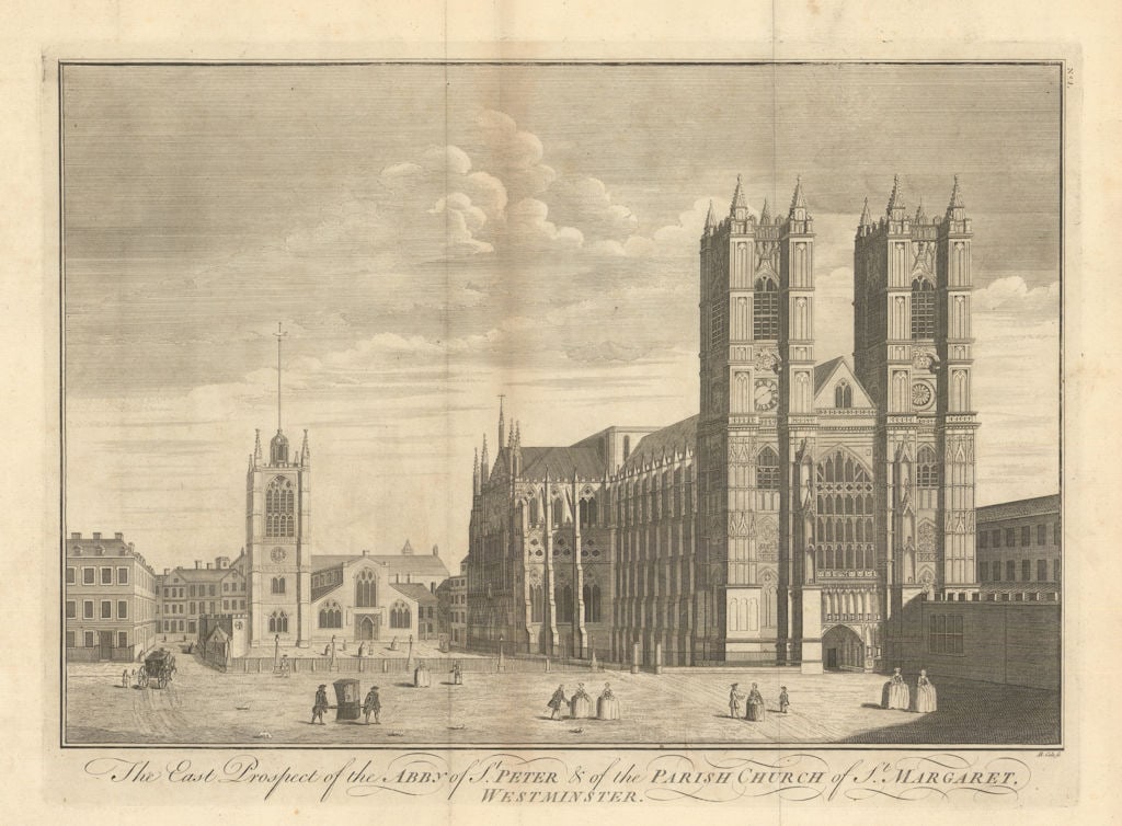 Westminster Abbey. Abby of St Peter & St Margaret's church by Benjamin Cole 1760: The East Prospect of the Abby of St Peter & of the Parish Church of St Margaret Westminster.'. Westminster Abbey (The Collegiate Church of Saint Peter at Westminster) and the church of St. Margare