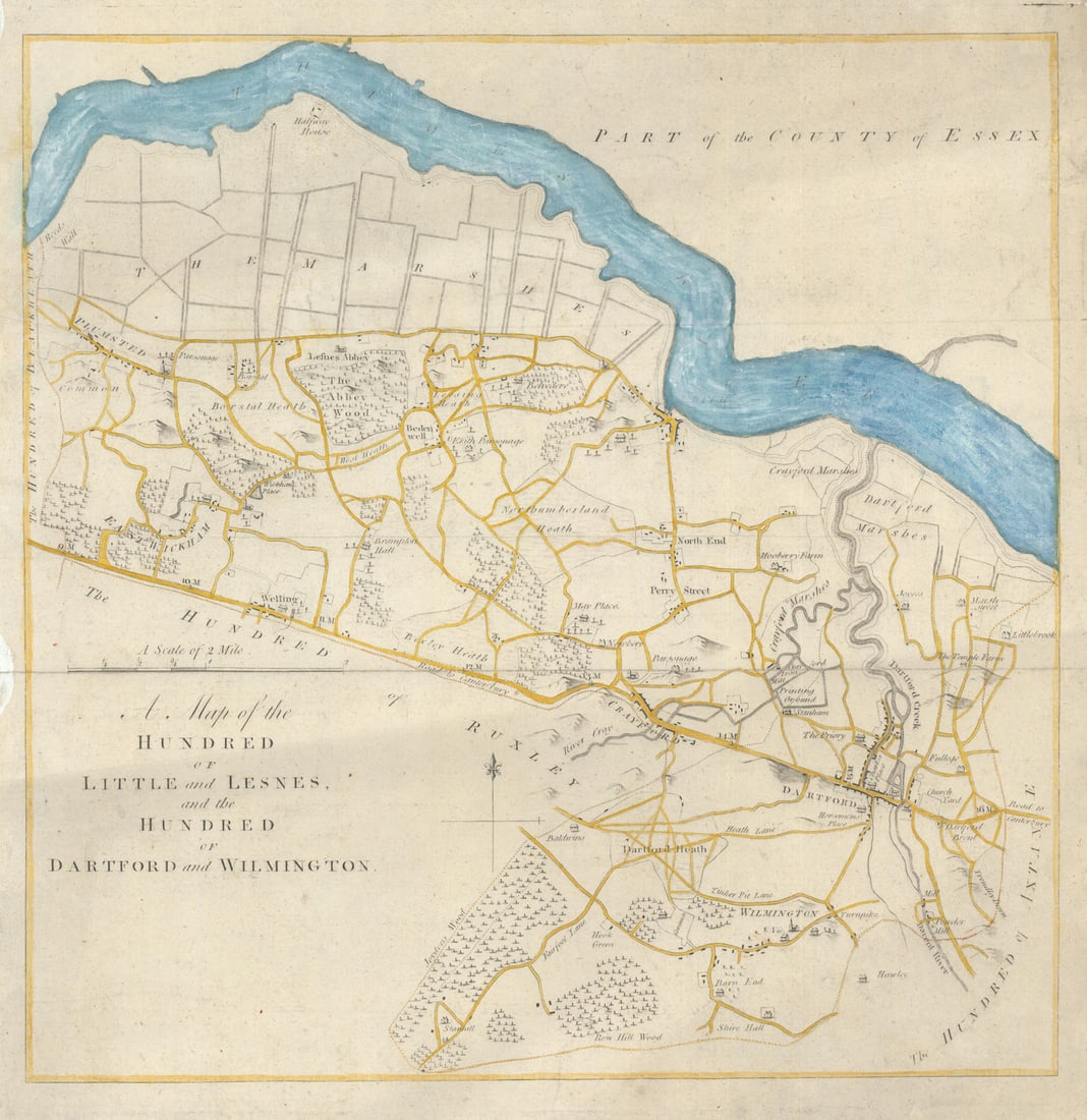 The Hundreds of Little & Lesnes and Dartford & Wilmington. Kent. HASTED 1788 map (1 of 1)