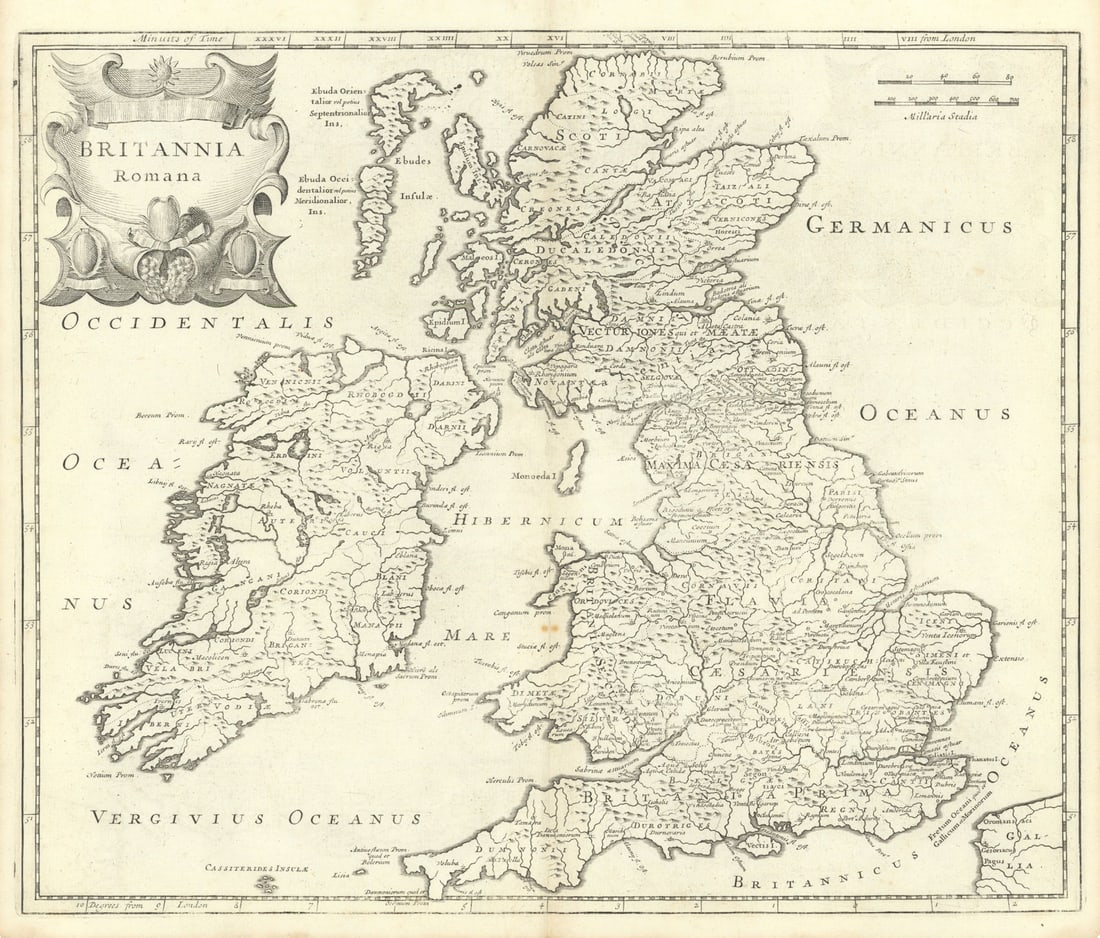 Roman Britain. 'BRITANNIA ROMANA' by ROBERT MORDEN. Camden's Britannia 1722 map: Britannia Romana' by Morden, Robert. Published 1722 - From Gibson's English version of Camden's Britannia, originally published in 1695; This print from the second 1722 edition. Double page folio copp