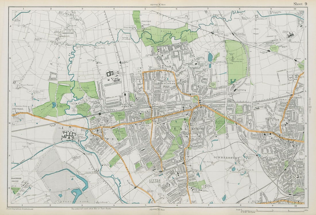EALING/ACTON Greenford Hanwell Gunnersbury Perivale Hanger Lane. BACON 1913 map (1 of 1)