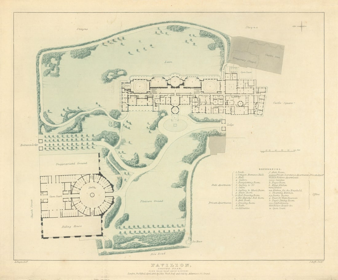 Brighton Royal Pavilion - Ground Plan by John Nash / Augustus Pugin 1826 map (1 of 1)