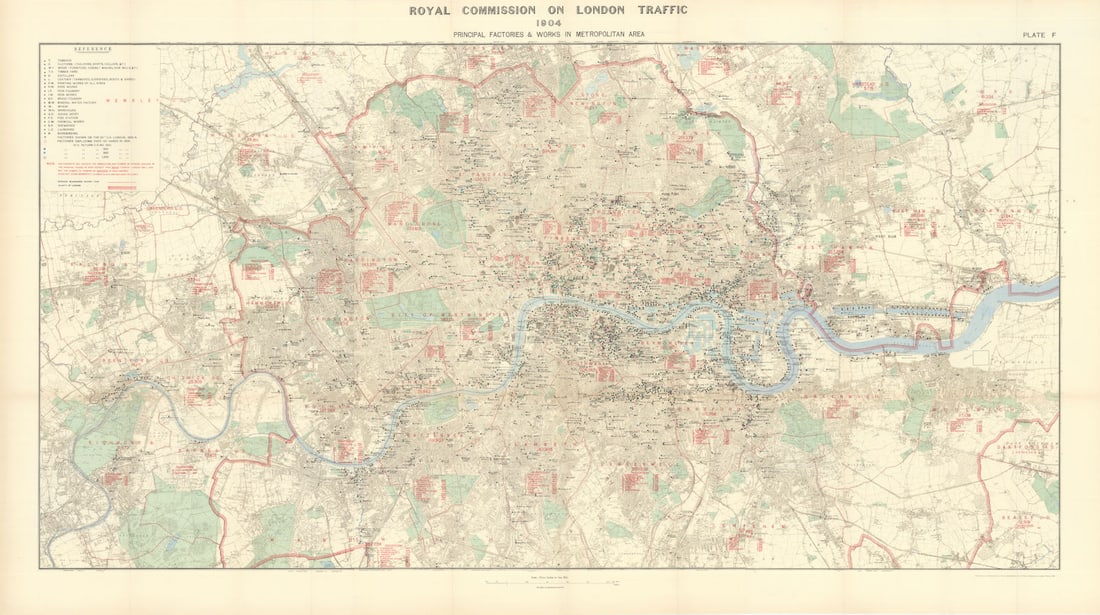 London Factories & Works. Royal Commission of London Traffic. 90x160cm 1906 map (1 of 1)