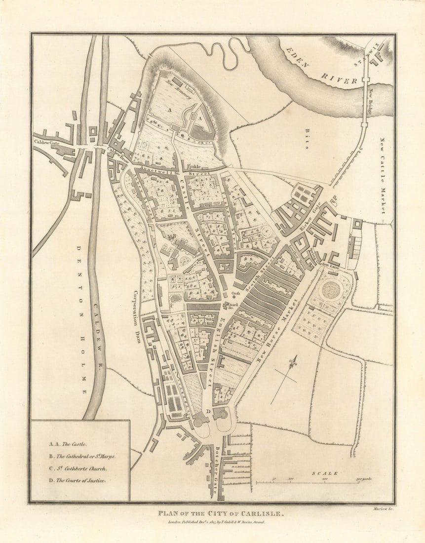 Plan of the City of Carlisle' by Henry Mutlow 1816 old antique map chart: Plan of the City of Carlisle' by Mutlow, Henry. Published 1816. Decorative antique copperplate map. Size 29 x 22 cm | 11.0 x 8.5 inches. Condition: Good; suitable for framing. The image shown may have