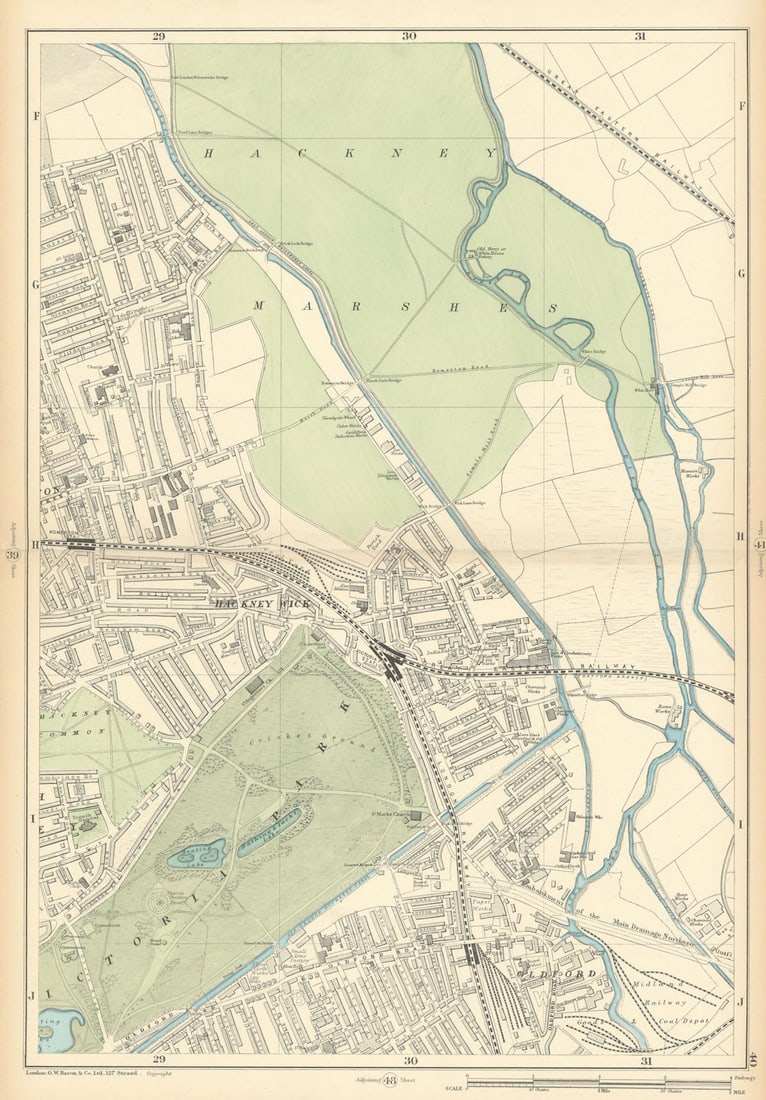HACKNEY WICK/Marshes Victoria Park Old Ford Homerton Clapton Leyton 1900 map (1 of 1)