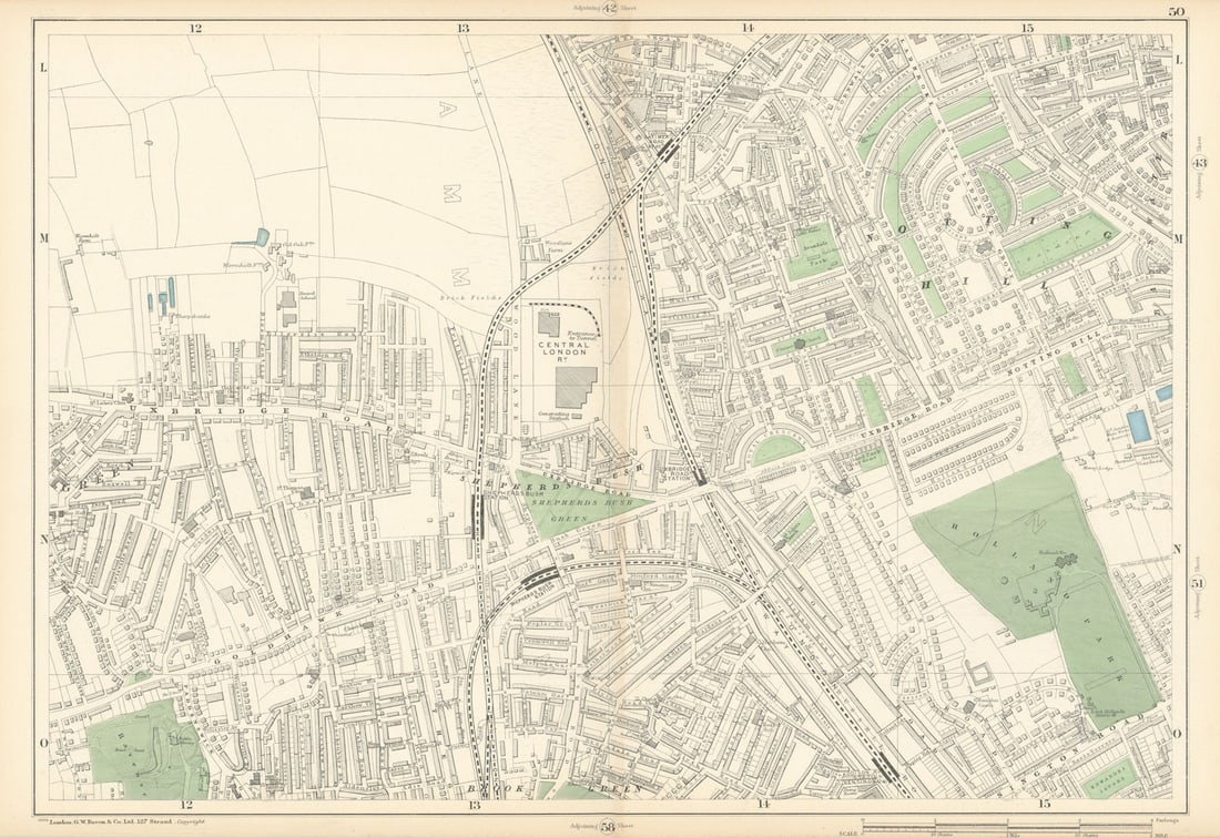 NOTTING HILL SHEPHERDS BUSH Kensington White City Holland Park 1900 old map (1 of 1)